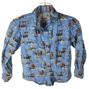 Outdoor Casuals Boys LARGE 100% Cotton Pearl Snap Button Up Western Cowboy Shirt